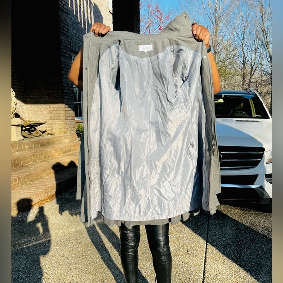 Designer Calvin Klein Womens Gray Wool Blend Long Sleeve Tie Front Coat Sz S-M - Picture 14 of 17